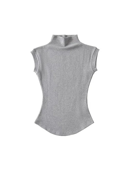 Damski top z golfem – bez rękawów, letni, slim — Topy — EldoradoShop