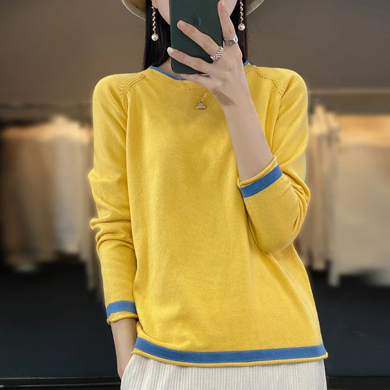 Bawełniany sweter kolorowy – wiosenny, okrągły dekolt — Swetry — EldoradoShop