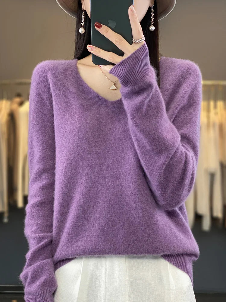 Kaszmirowy sweter merino V-neck – luksusowy — Swetry — EldoradoShop
