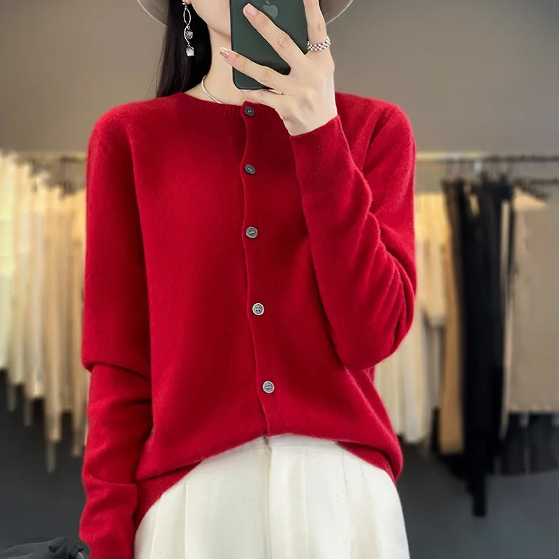 Kardigan merino 100% – zapinany, kobiecy, podstawowy — Swetry — EldoradoShop