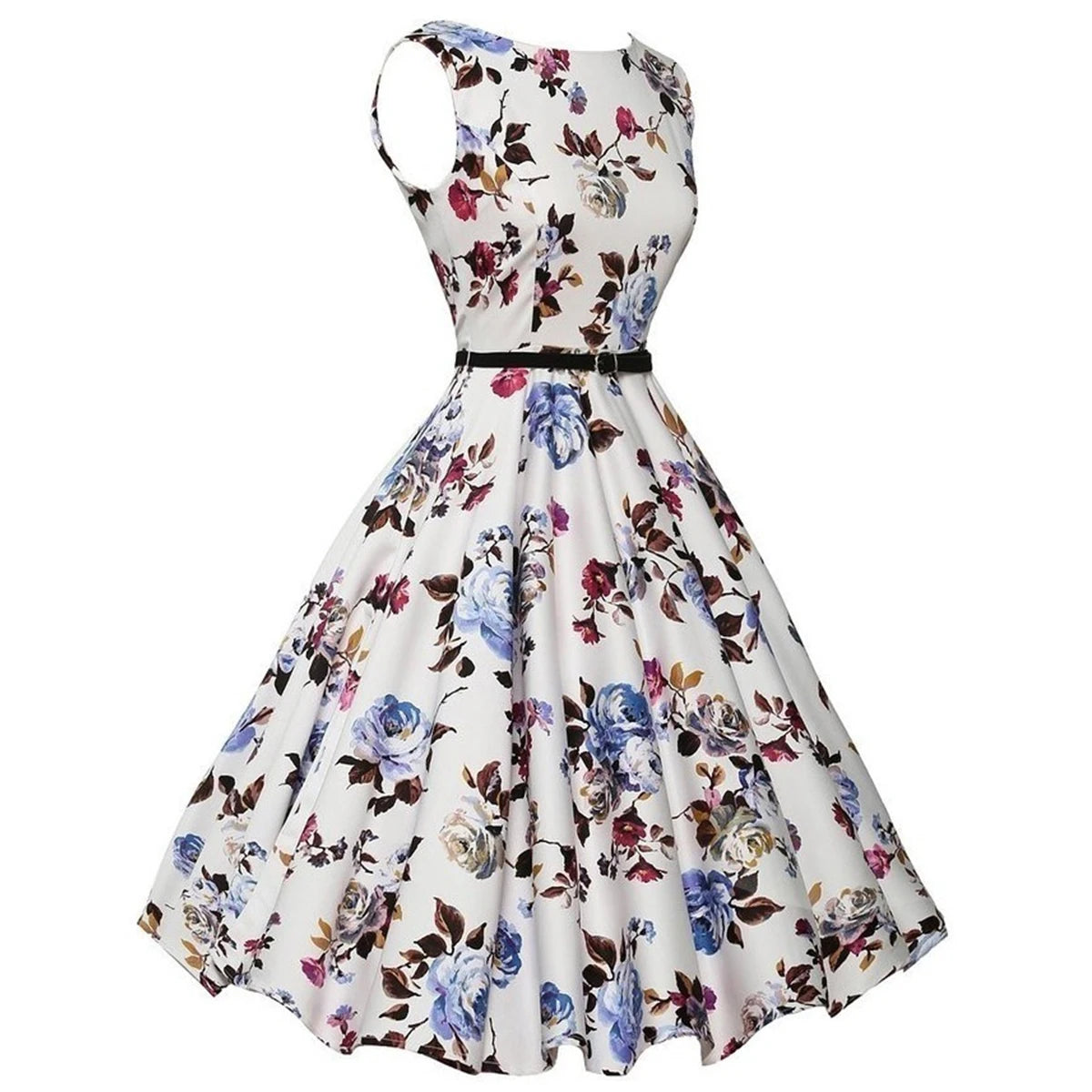 Sukienka vintage w kwiaty – rozkloszowana, retro — Sukienka — EldoradoShop