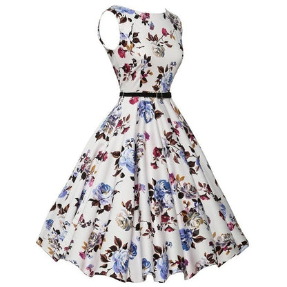 Sukienka vintage w kwiaty – rozkloszowana, retro — Sukienka — EldoradoShop