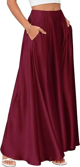 Satynowa maxi spódnica damska – z kieszeniami — Spódnice — EldoradoShop