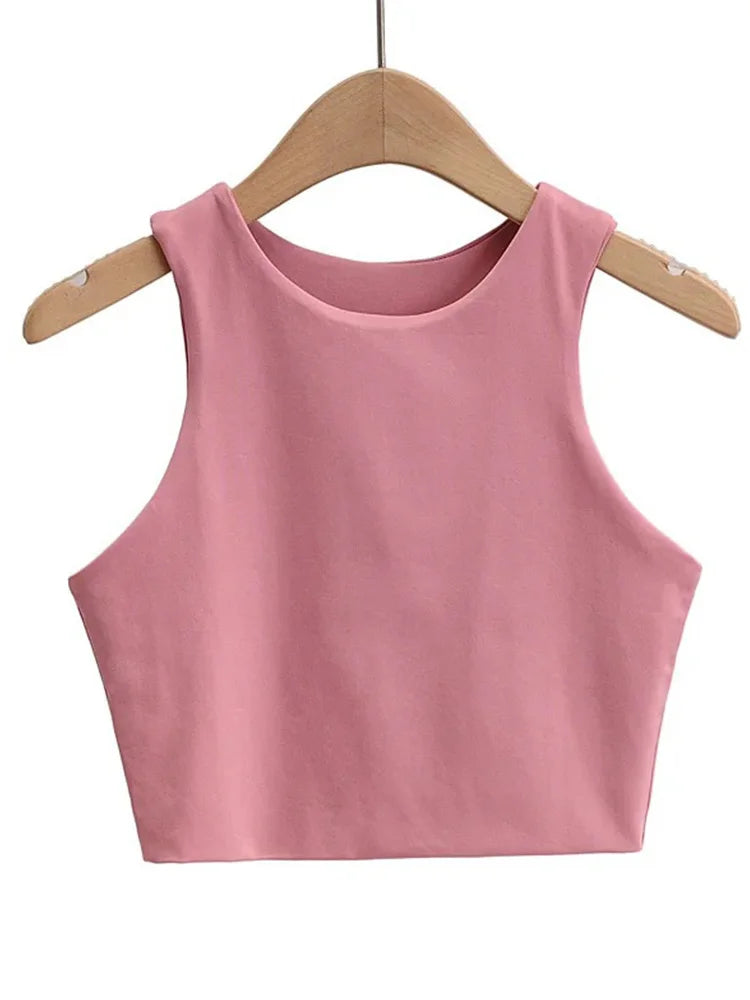 Letni top damski – slim fit, bez rękawów, okrągły dekolt — Topy — EldoradoShop