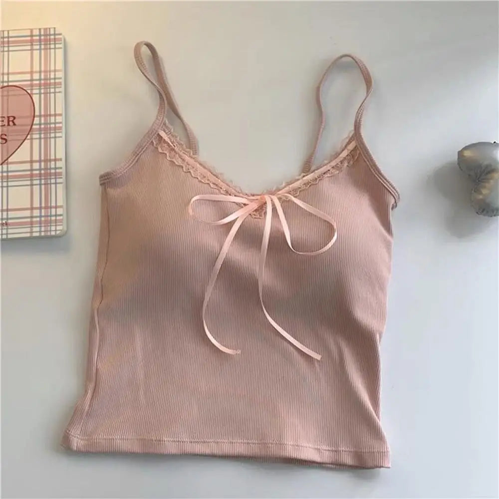 Koronkowy top z kokardą y2k – elegancki, crop top, streetwear — biała — Topy — EldoradoShop