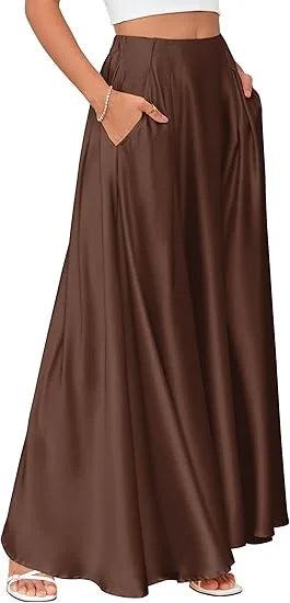 Satynowa maxi spódnica damska – z kieszeniami — Spódnice — EldoradoShop