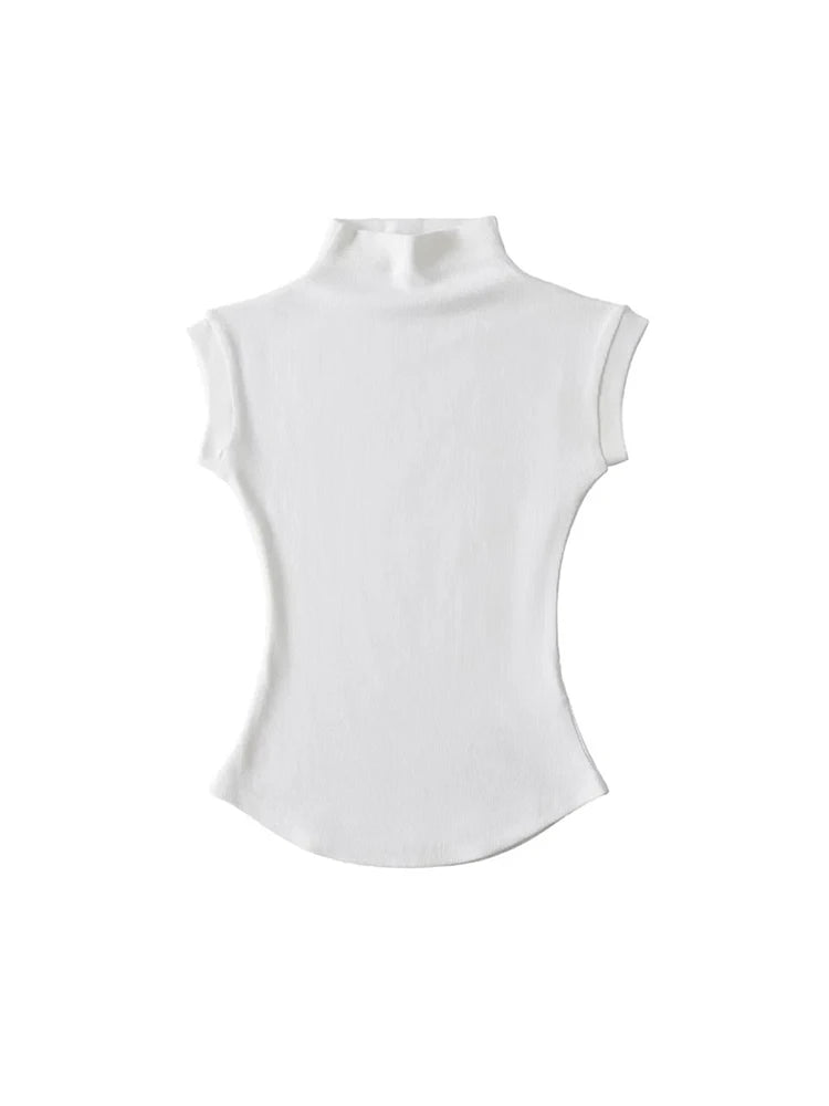 Damski top z golfem – bez rękawów, letni, slim — Topy — EldoradoShop