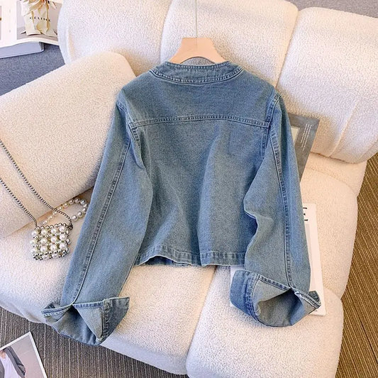 Krótka kurtka dżinsowa vintage – przetarta, klasyczna, wiosna/jesień