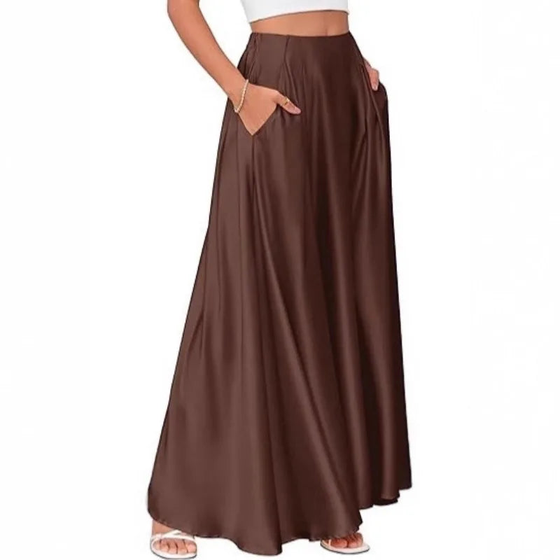 Satynowa maxi spódnica damska – z kieszeniami — Spódnice — EldoradoShop