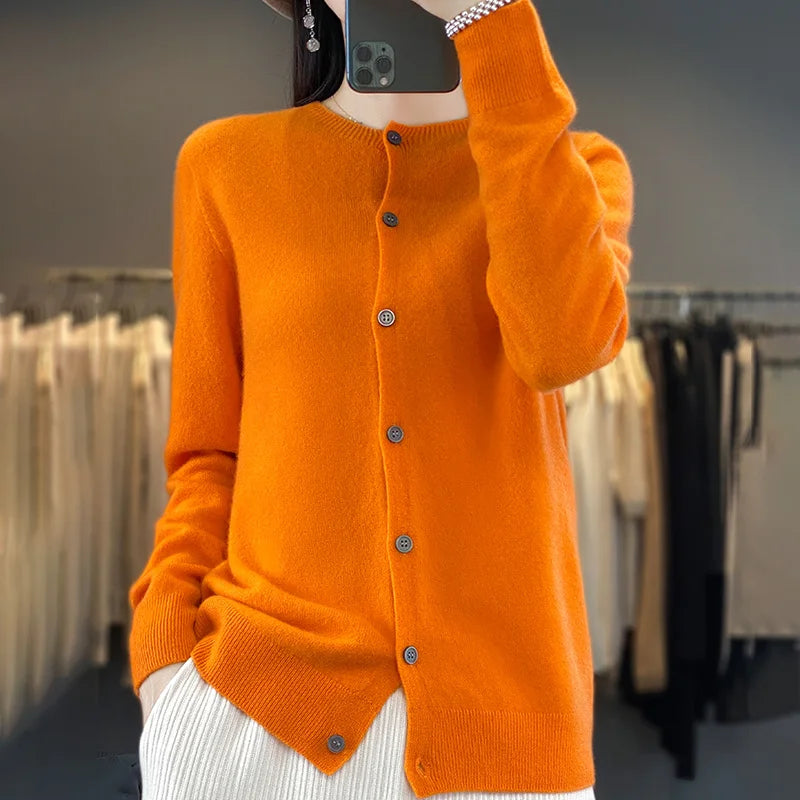 Kardigan merino 100% – zapinany, kobiecy, podstawowy
