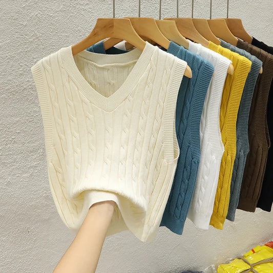 Bezrękawnik sweter V-neck – damski, klasyczny