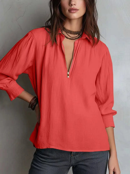 Lniana koszula oversize z zamkiem – damska, letnia — Koszule — EldoradoShop