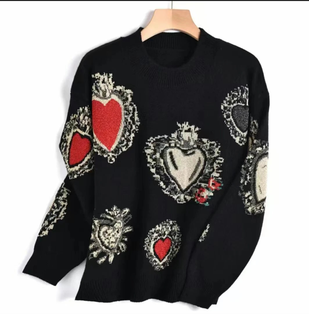 Sweter z haftem serca – romantyczny, kobiecy — Swetry — EldoradoShop