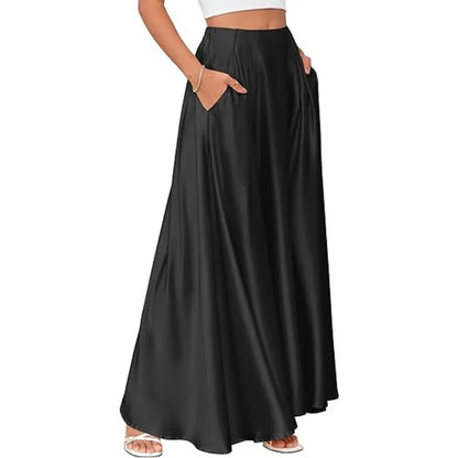 Satynowa maxi spódnica damska – z kieszeniami — Spódnice — EldoradoShop