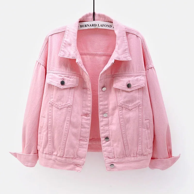 Klasyczna kurtka dżinsowa boyfriend – oversize, kolorowa, luźna — niebieska — Kurtki — EldoradoShop