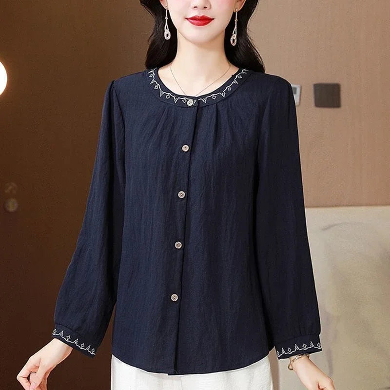 Haftowana koszula bawełniano-lniana – oversize, jesienna — Koszule — EldoradoShop