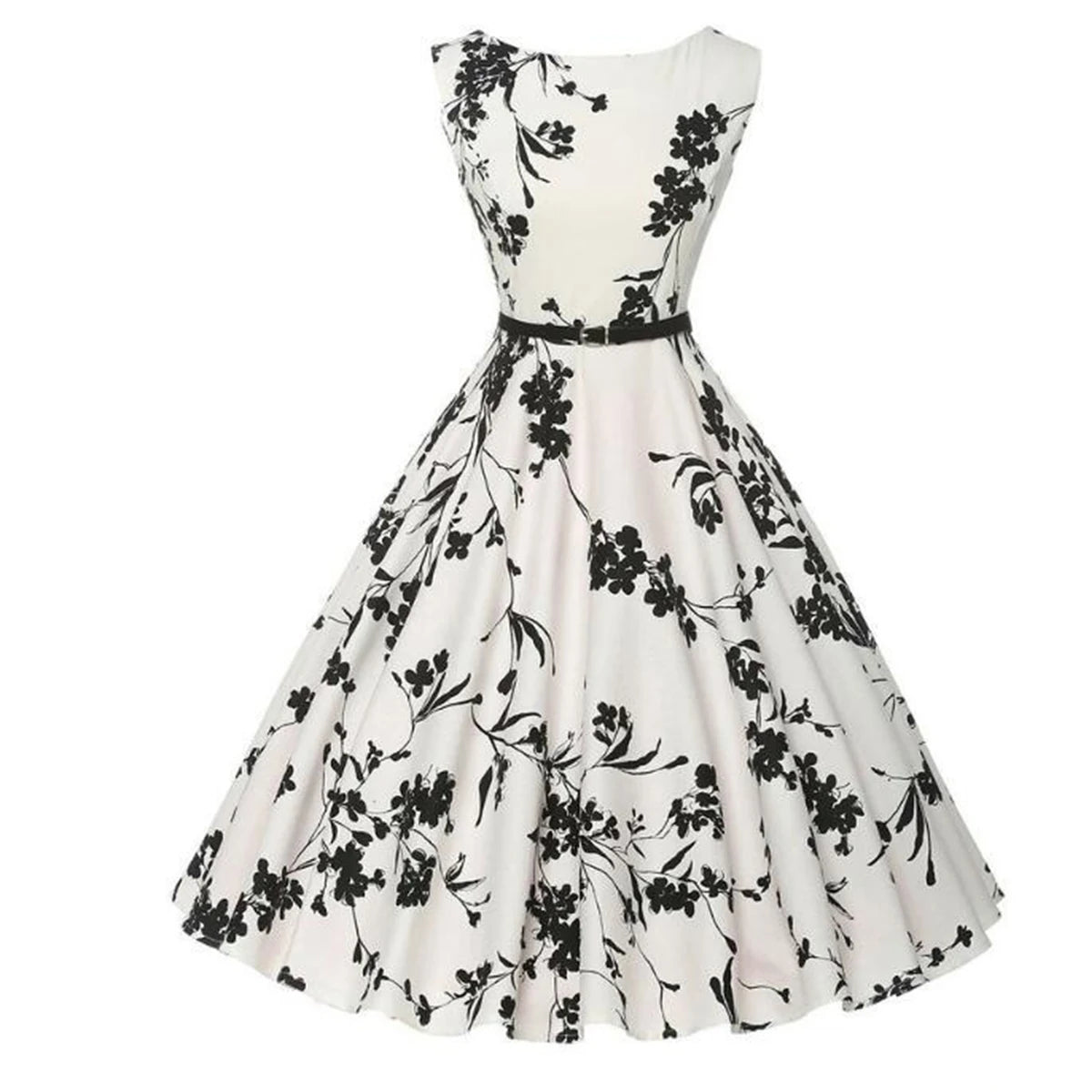 Sukienka vintage w kwiaty – rozkloszowana, retro — Sukienka — EldoradoShop