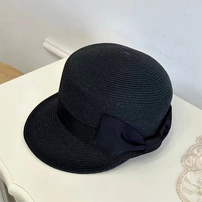 Elegancki słomkowy kapelusz damski – kokarda, oddychający, letni — Nakrycia głowy — EldoradoShop