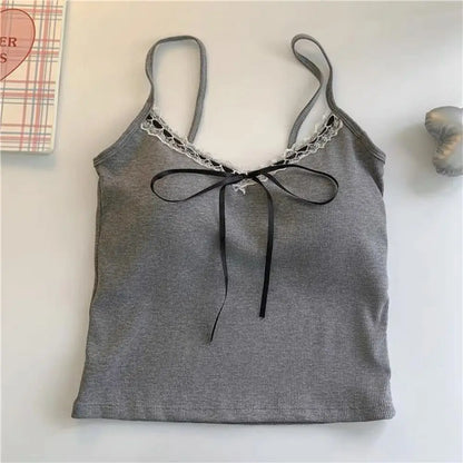 Koronkowy top z kokardą y2k – elegancki, crop top, streetwear — biała — Topy — EldoradoShop