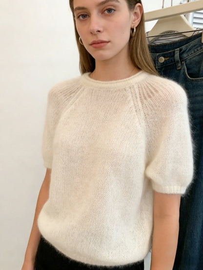 Krótki sweter ażurowy – letni, wiosenny — Swetry — EldoradoShop