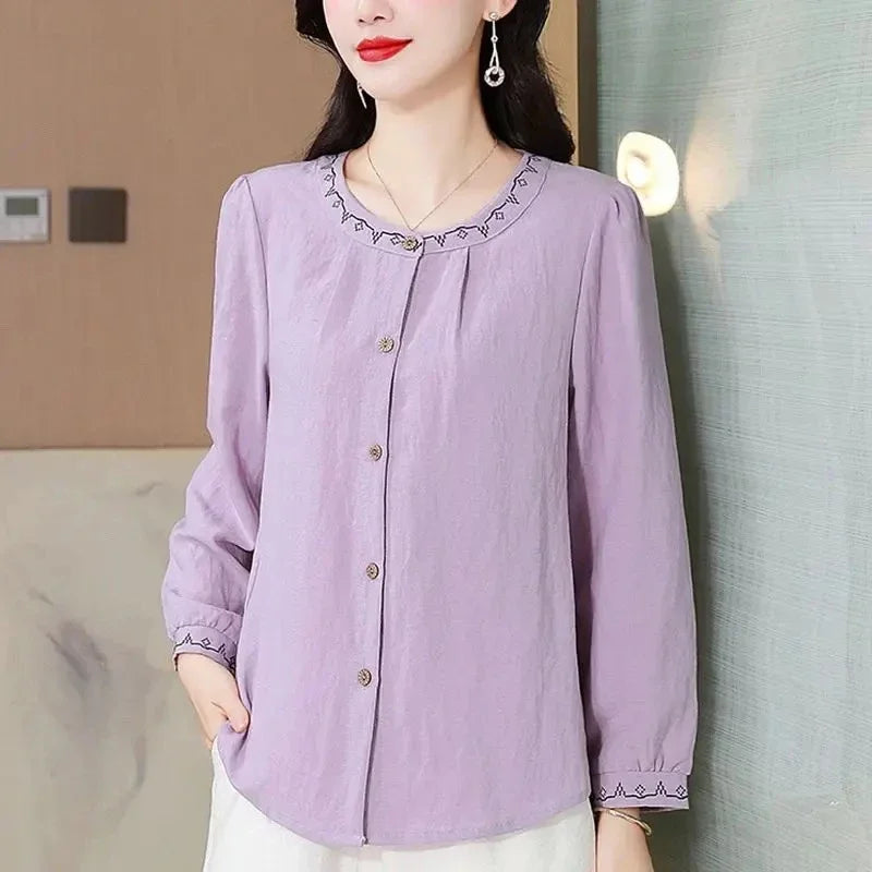 Haftowana koszula bawełniano-lniana – oversize, jesienna — Koszule — EldoradoShop