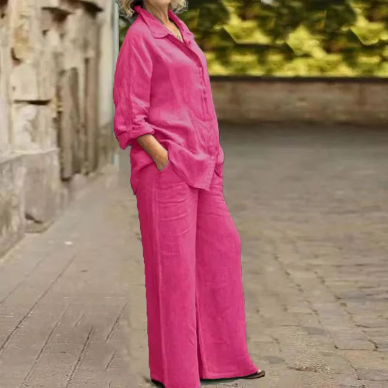 Komplet lniana koszula + spodnie – casual, 2 szt.