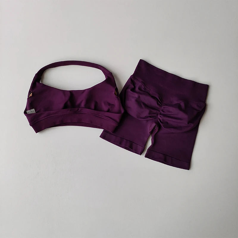 Sportowy komplet fitness – biustonosz i spodenki, wysoki stan — Szorty — EldoradoShop