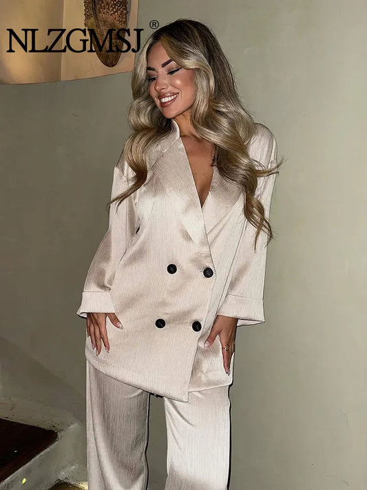 Komplet marynarka + szerokie spodnie – 2026, damski