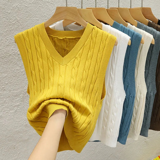 Bezrękawnik sweter V-neck – damski, klasyczny