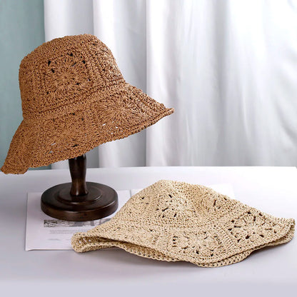Słomkowy kapelusz damski – szydełkowy, ochrona UV, składany — Nakrycia głowy — EldoradoShop