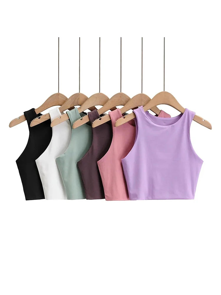 Letni top damski – slim fit, bez rękawów, okrągły dekolt — Topy — EldoradoShop