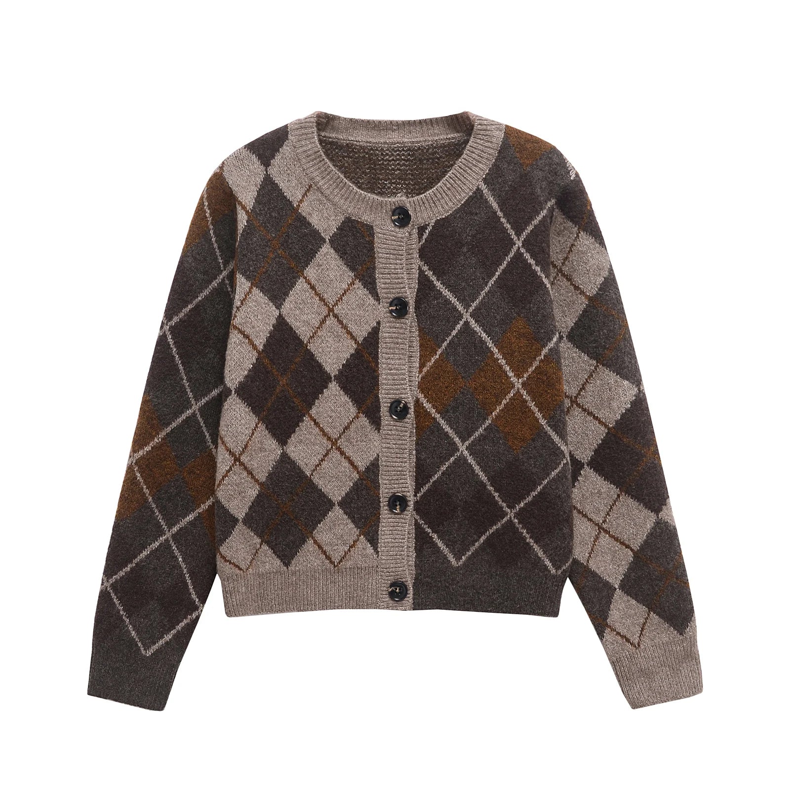 Kardigan z diamentowym wzorem – klasyczny, jesienny — Swetry — EldoradoShop