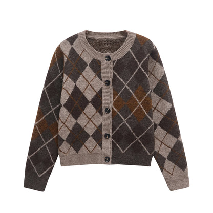 Kardigan z diamentowym wzorem – klasyczny, jesienny — Swetry — EldoradoShop