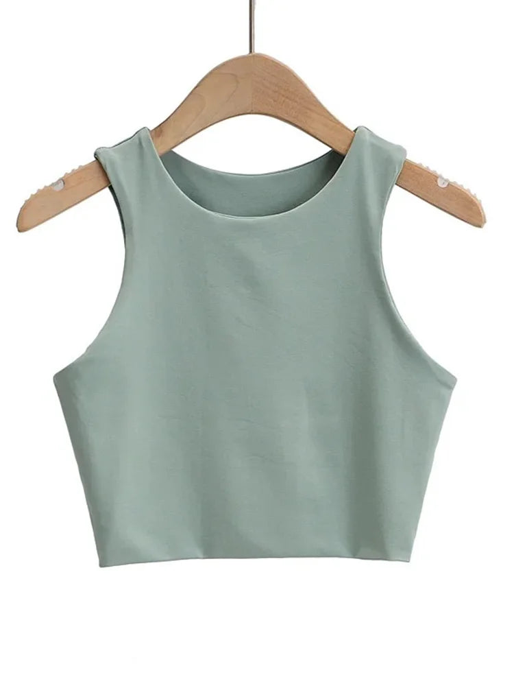 Letni top damski – slim fit, bez rękawów, okrągły dekolt — Topy — EldoradoShop