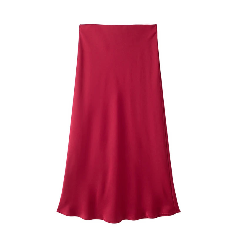 Satynowa spódnica midi Willshela – czarna, wysoki stan — czarna — Spódnice — EldoradoShop