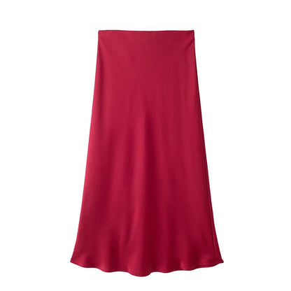 Satynowa spódnica midi Willshela – czarna, wysoki stan — czarna — Spódnice — EldoradoShop