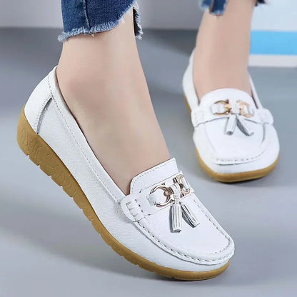 Damskie mokasyny slip-on – baleriny, casual, wygodne, płaskie — czarna — Obuwie — EldoradoShop