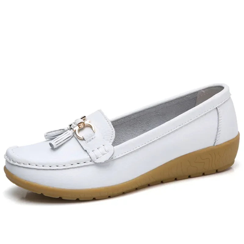 Damskie mokasyny slip-on – baleriny, casual, wygodne, płaskie — czarna — Obuwie — EldoradoShop