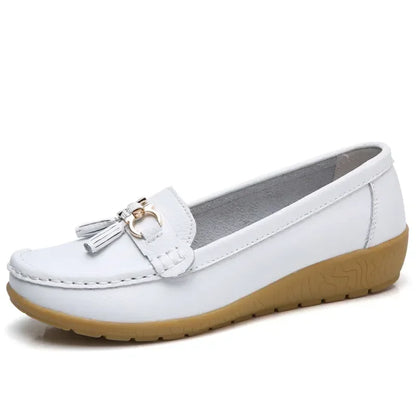 Damskie mokasyny slip-on – baleriny, casual, wygodne, płaskie — czarna — Obuwie — EldoradoShop