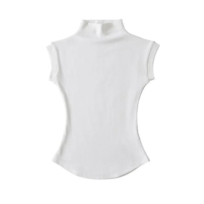 Damski top z golfem – bez rękawów, letni, slim