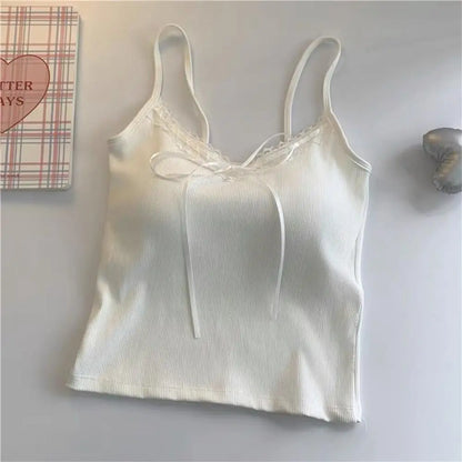 Koronkowy top z kokardą y2k – elegancki, crop top, streetwear — biała — Topy — EldoradoShop