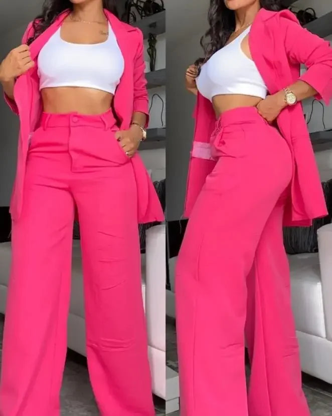 Komplet marynarka z klapami + spodnie – damski, elegancki — Marynarki — EldoradoShop