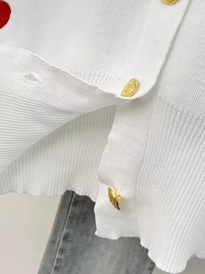 Kardigan z serduszkowymi guzikami – kobiecy, V-neck — Swetry — EldoradoShop