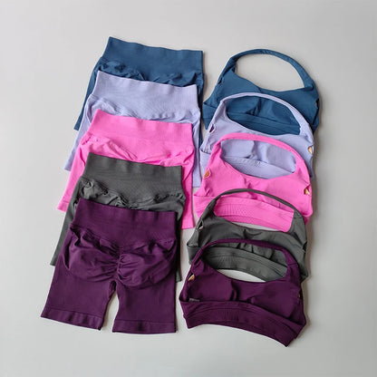 Sportowy komplet fitness – biustonosz i spodenki, wysoki stan — Szorty — EldoradoShop