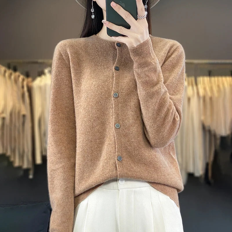 Kardigan merino 100% – zapinany, kobiecy, podstawowy