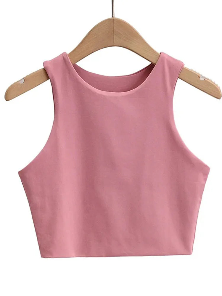 Letni top damski – slim fit, bez rękawów, okrągły dekolt — Topy — EldoradoShop