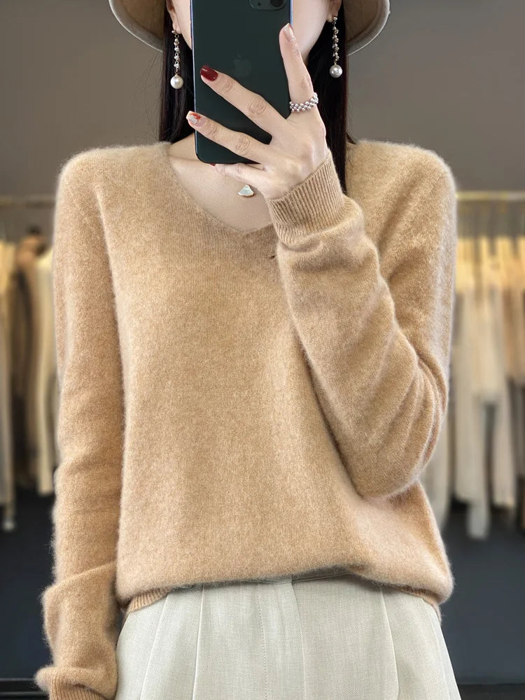 Kaszmirowy sweter merino V-neck – luksusowy