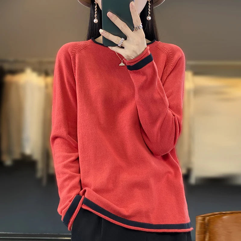 Bawełniany sweter kolorowy – wiosenny, okrągły dekolt — Swetry — EldoradoShop
