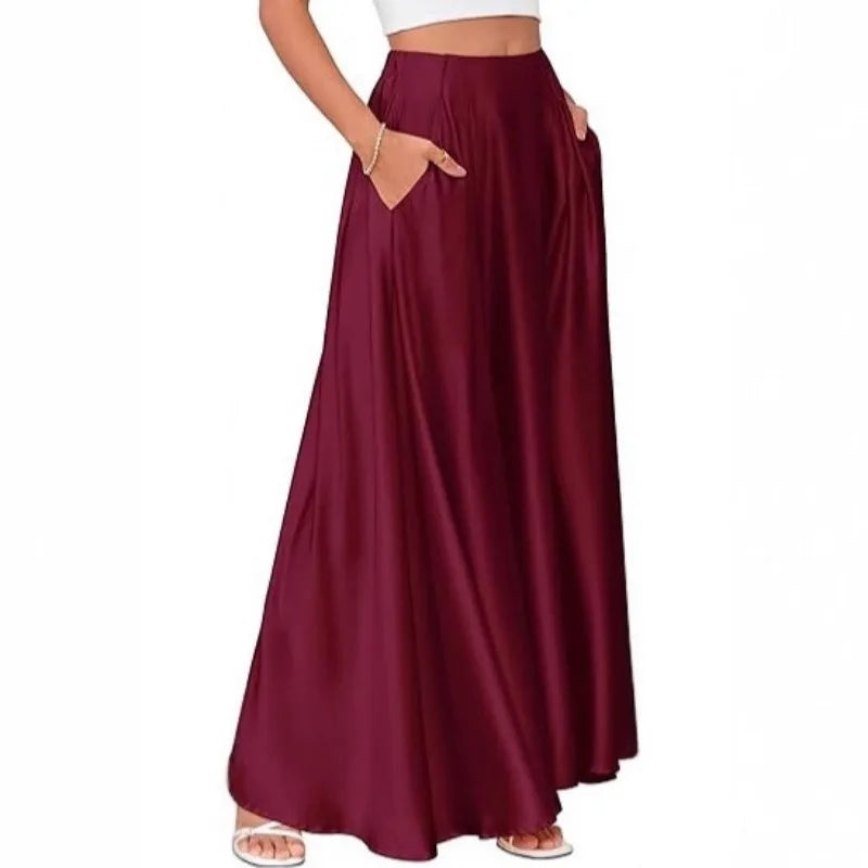 Satynowa maxi spódnica damska – z kieszeniami — Spódnice — EldoradoShop
