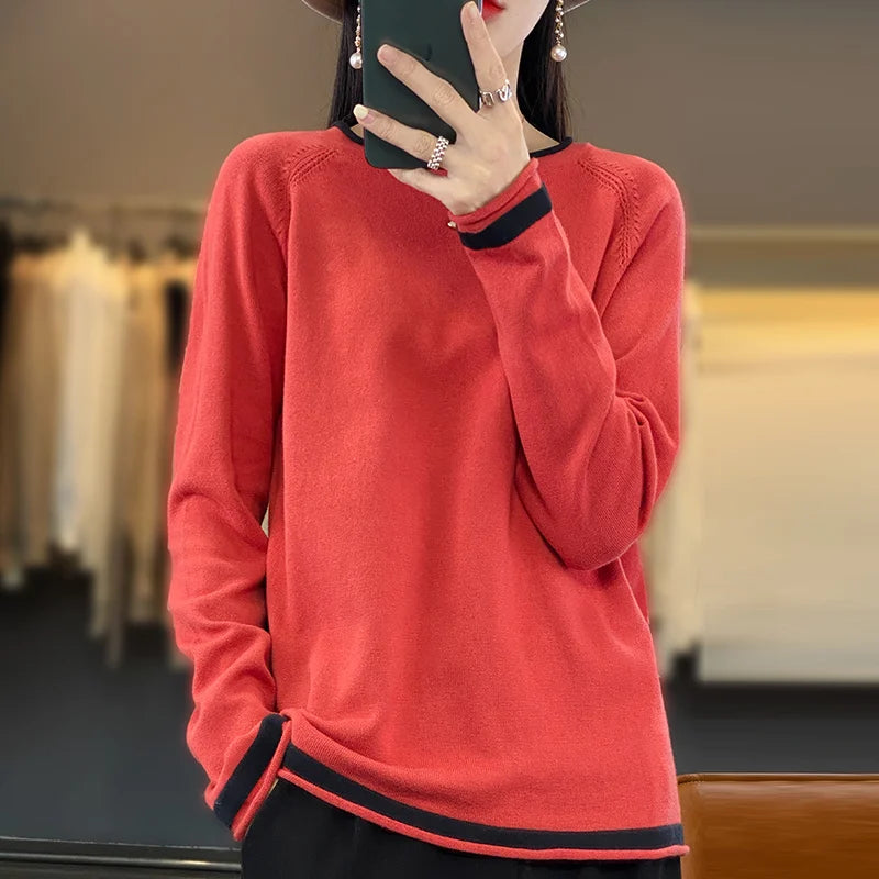 Bawełniany sweter kolorowy – wiosenny, okrągły dekolt — Swetry — EldoradoShop